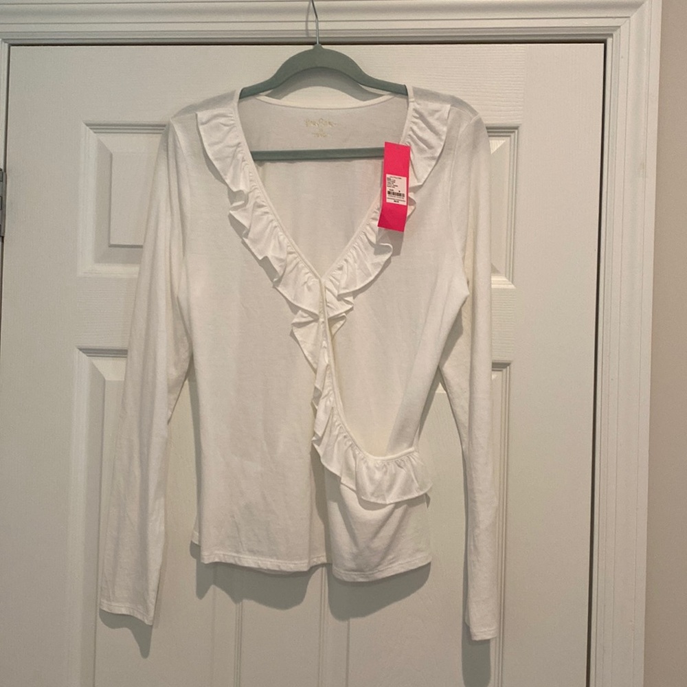 NWT Lilly Pulitzer white long sleeve v-neck blouse.